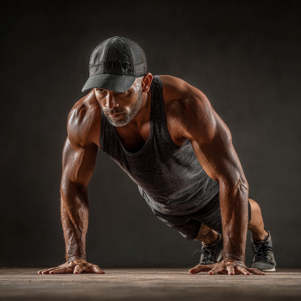 Man performing controlled bodyweight exercise